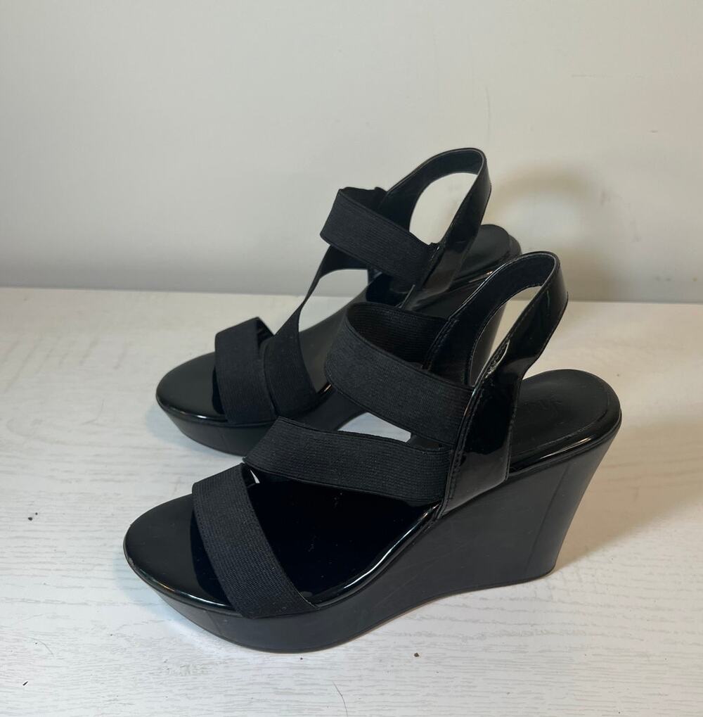 Charles By Charles David Pat Wedge Black Platform Strappy Sandal Women’s 6 - Picture 1 of 6